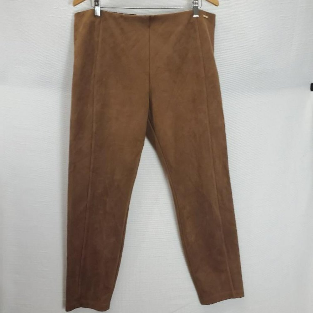 Tahari Faux Leather Leggings Womens XXL Brown Suede Elastic Waist